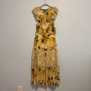 Figueroa Flower Short‎ Sleeve Button Front Floral Print Belted Maxi Dress Size L